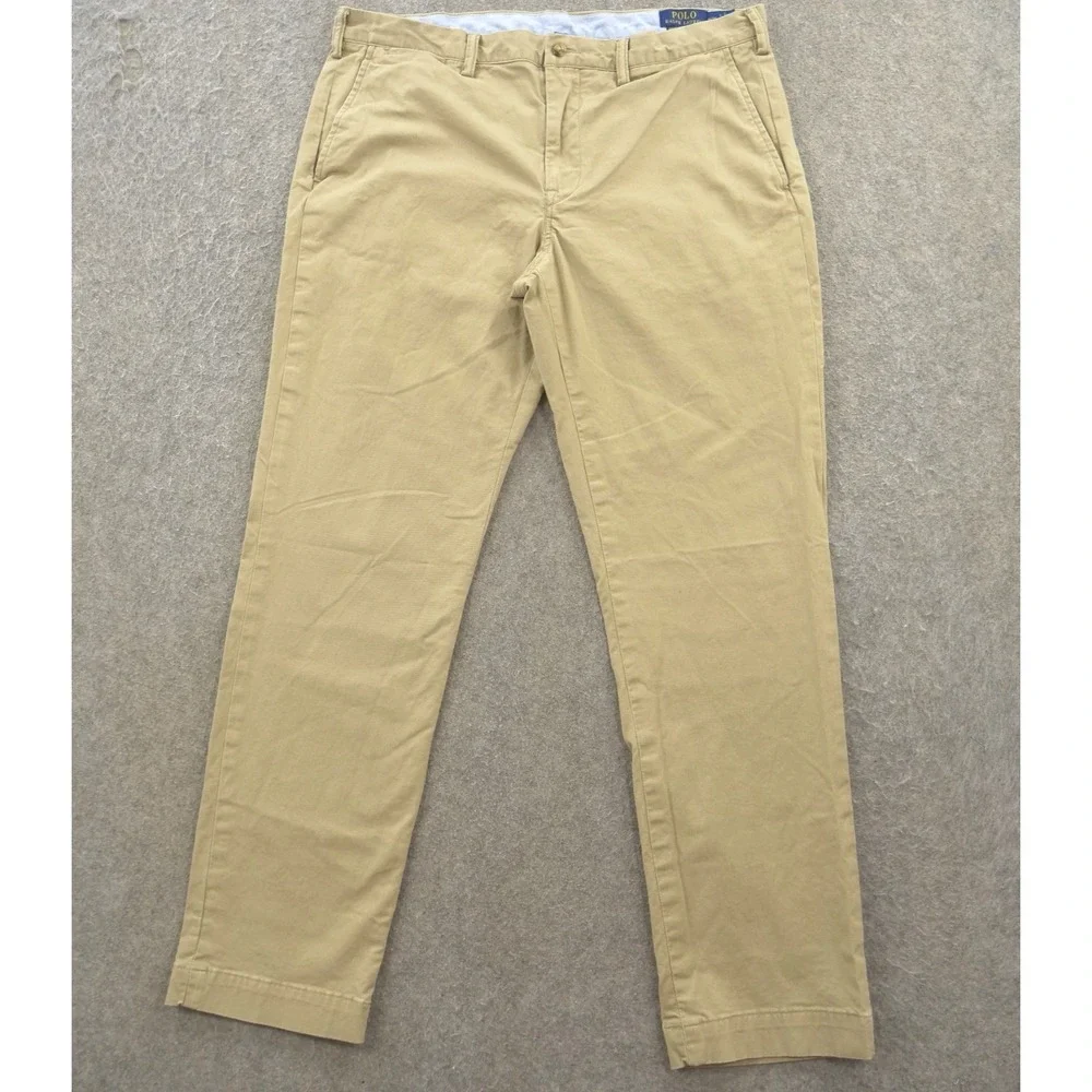 Polo Ralph Lauren Pants Mens 36 Beige Chino Flat Front Golf  Cotton Pony Logo